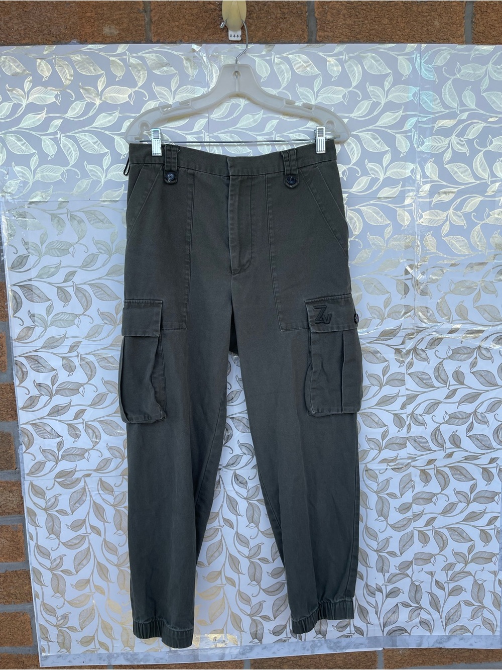 Zadig & Voltaire Vintage Style Canvas Cargo Pants Olive Green ZV Logo